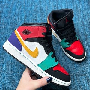 Nike Jordan 1 Mid Bred GS Sneakers Multicolor White University Red Black Green